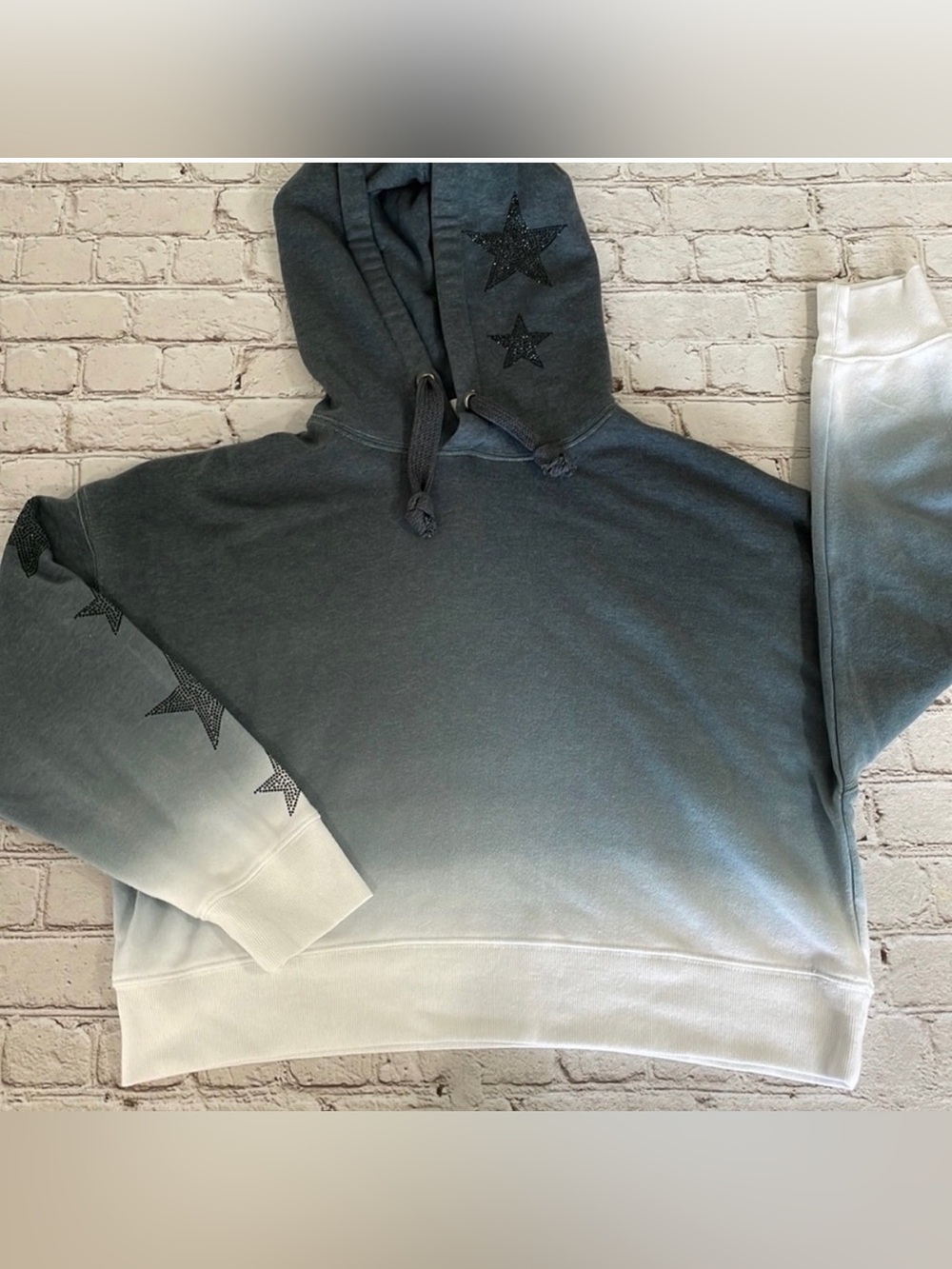Vintage Havana Ombre Hoodie - Gray to Cream with Star Accents